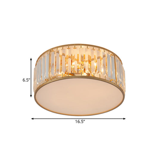 Crystal Flush Mount Lighting With Drum Shade - Gold 3/4/5 Lights 12.5/16.5/20.5 Wide