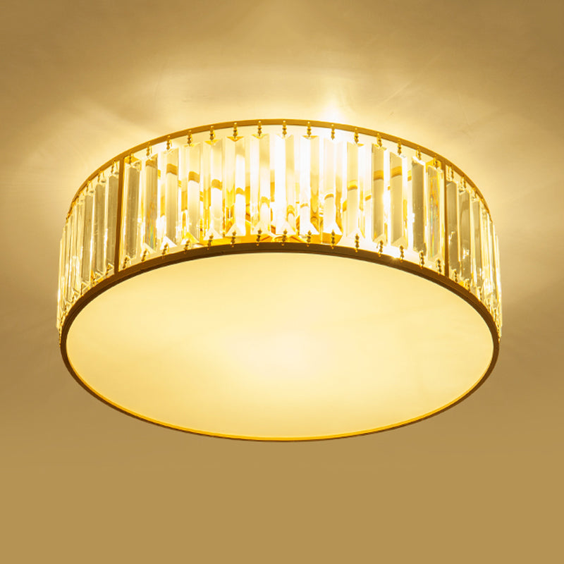 Crystal Flush Mount Lighting With Drum Shade - Gold 3/4/5 Lights 12.5/16.5/20.5 Wide