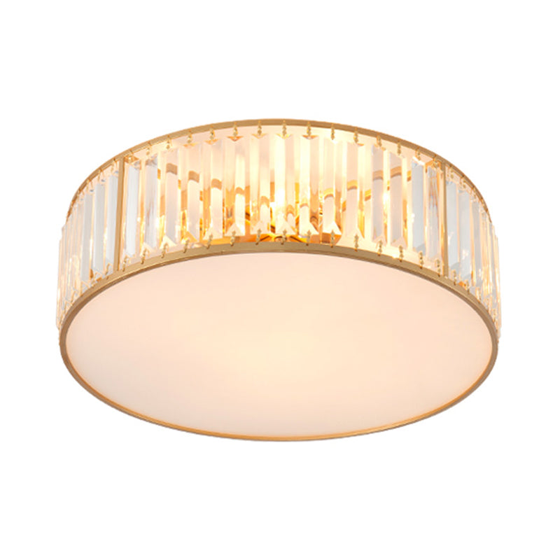 Crystal Flush Mount Lighting With Drum Shade - Gold 3/4/5 Lights 12.5/16.5/20.5 Wide