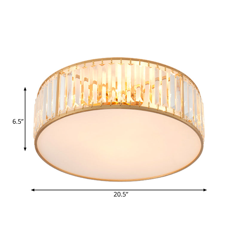 Crystal Flush Mount Lighting With Drum Shade - Gold 3/4/5 Lights 12.5/16.5/20.5 Wide