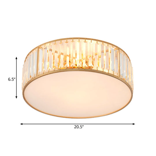 Crystal Flush Mount Lighting With Drum Shade - Gold 3/4/5 Lights 12.5/16.5/20.5 Wide