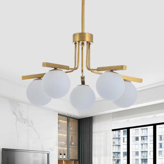 Modernist Ball White Glass Chandelier - 5/8 Lights Led Gold Ceiling Lamp Fixture