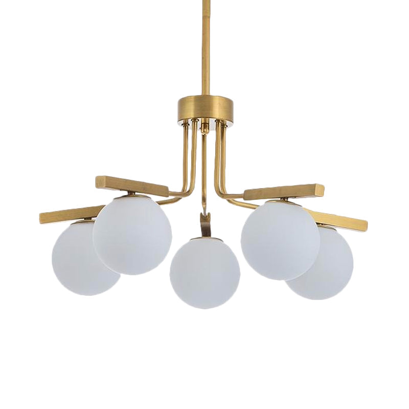 Modernist Ball White Glass Chandelier - 5/8 Lights Led Gold Ceiling Lamp Fixture