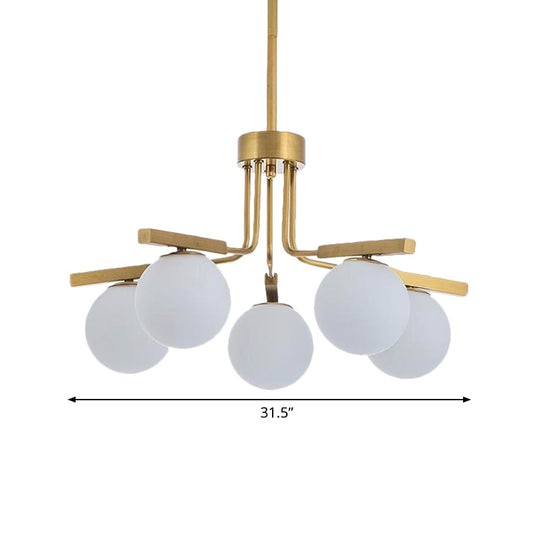 Modernist Ball White Glass Chandelier - 5/8 Lights Led Gold Ceiling Lamp Fixture