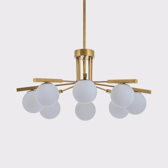 Modernist Ball White Glass Chandelier - 5/8 Lights Led Gold Ceiling Lamp Fixture