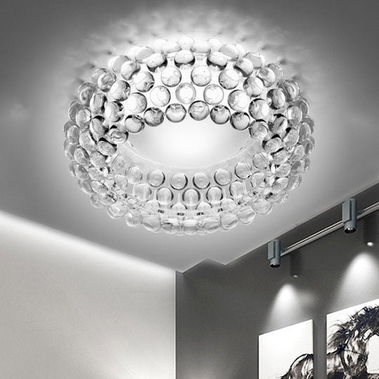 Designer Clear Glass LED Bedroom Flush Ceiling Light Fixture - 14"/19.5"/25.5" Wide Bubble Flush Lighting