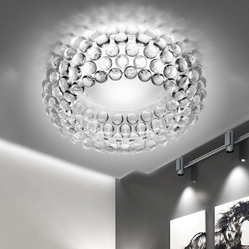 Designer Clear Glass Led Bedroom Flush Ceiling Light Fixture - 14/19.5/25.5 Wide Bubble Lighting /