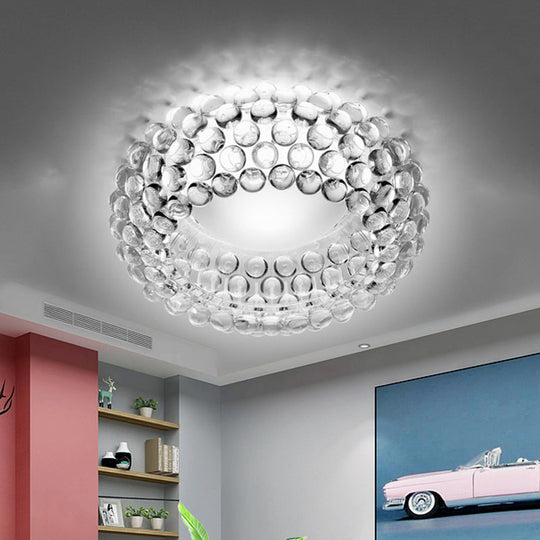 Designer Clear Glass LED Bedroom Flush Ceiling Light Fixture - 14"/19.5"/25.5" Wide Bubble Flush Lighting