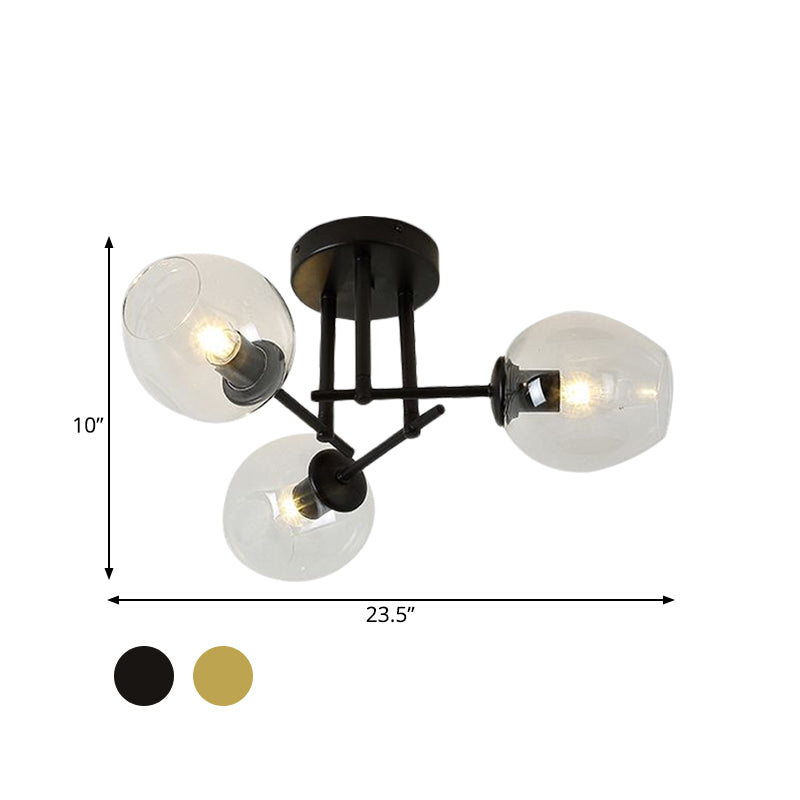 Gold/Black Semi Flush Mount Lighting for Living Room with Clear Bubble Glass Shades (3/6/8 Lights)