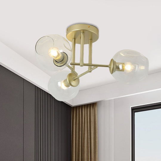 Gold/Black Semi Flush Mount Lighting for Living Room with Clear Bubble Glass Shades (3/6/8 Lights)