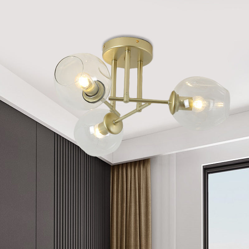 Gold/Black Semi Flush Mount Lighting For Living Room With Clear Bubble Glass Shades (3/6/8 Lights)