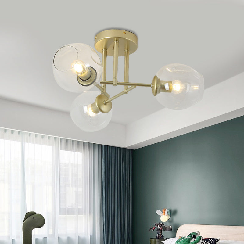 Gold/Black Semi Flush Mount Lighting for Living Room with Clear Bubble Glass Shades (3/6/8 Lights)