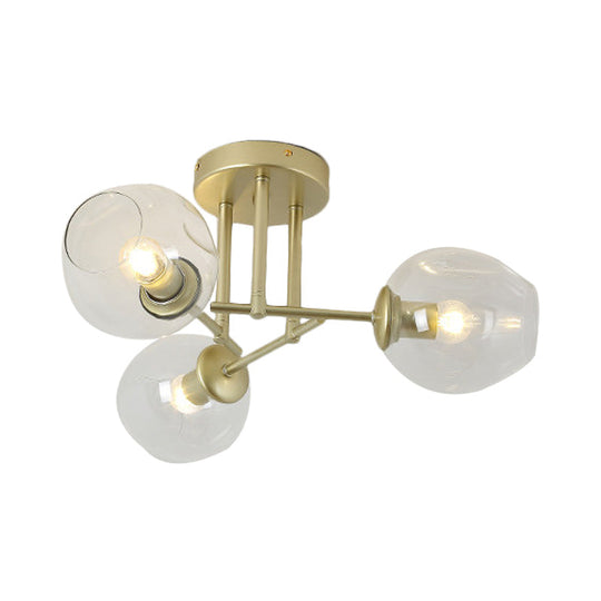 Gold/Black Semi Flush Mount Lighting for Living Room with Clear Bubble Glass Shades (3/6/8 Lights)