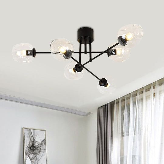 Gold/Black Semi Flush Mount Lighting for Living Room with Clear Bubble Glass Shades (3/6/8 Lights)