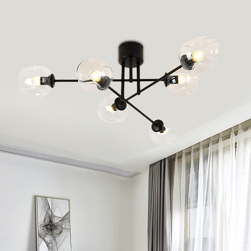 Gold/Black Semi Flush Mount Lighting For Living Room With Clear Bubble Glass Shades (3/6/8 Lights)