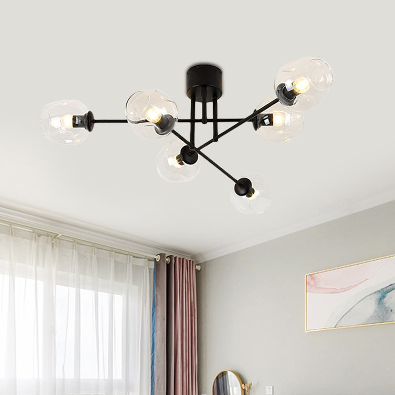 Gold/Black Semi Flush Mount Lighting for Living Room with Clear Bubble Glass Shades (3/6/8 Lights)