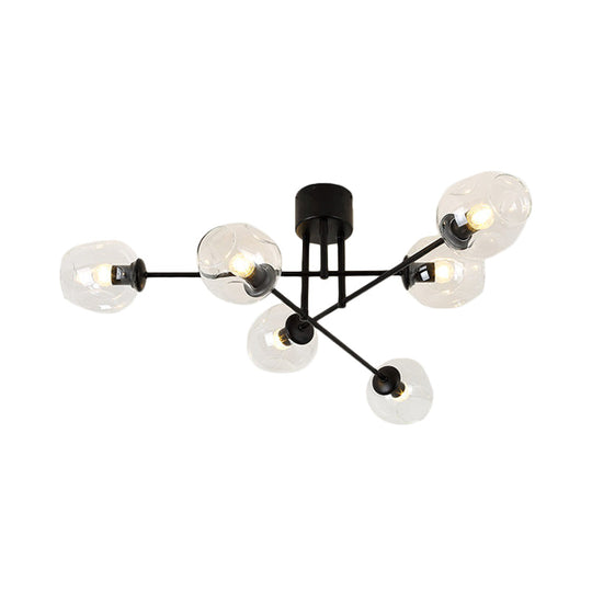 Gold/Black Semi Flush Mount Lighting for Living Room with Clear Bubble Glass Shades (3/6/8 Lights)