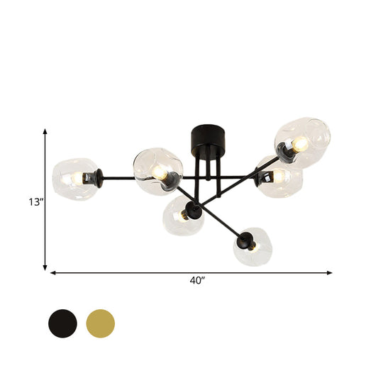 Gold/Black Semi Flush Mount Lighting for Living Room with Clear Bubble Glass Shades (3/6/8 Lights)