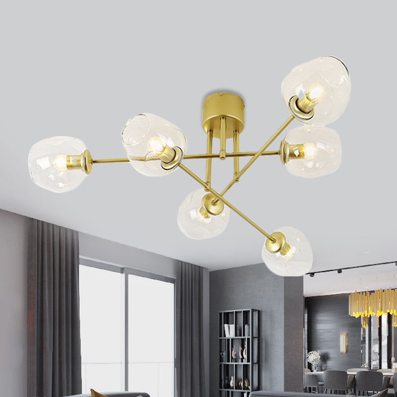 Gold/Black Semi Flush Mount Lighting for Living Room with Clear Bubble Glass Shades (3/6/8 Lights)