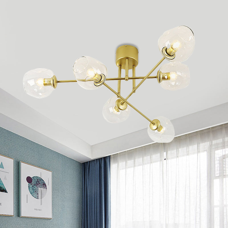 Gold/Black Semi Flush Mount Lighting for Living Room with Clear Bubble Glass Shades (3/6/8 Lights)