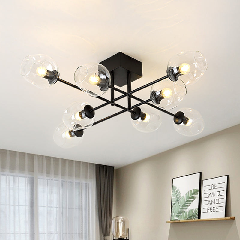 Gold/Black Semi Flush Mount Lighting for Living Room with Clear Bubble Glass Shades (3/6/8 Lights)