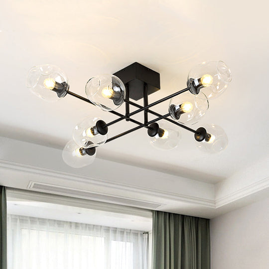 Gold/Black Semi Flush Mount Lighting for Living Room with Clear Bubble Glass Shades (3/6/8 Lights)