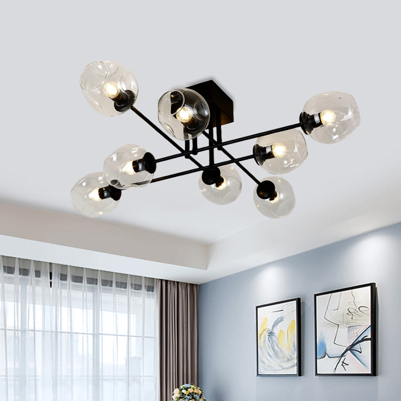 Gold/Black Semi Flush Mount Lighting for Living Room with Clear Bubble Glass Shades (3/6/8 Lights)