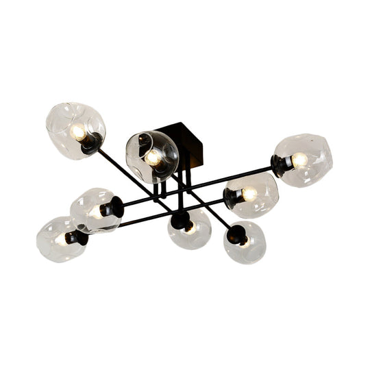 Gold/Black Semi Flush Mount Lighting for Living Room with Clear Bubble Glass Shades (3/6/8 Lights)