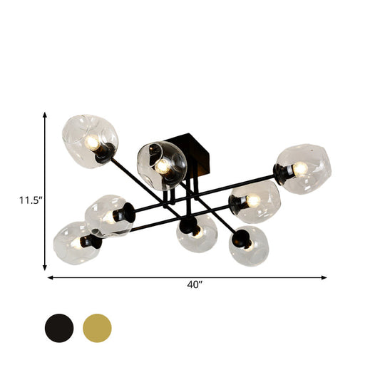 Gold/Black Semi Flush Mount Lighting for Living Room with Clear Bubble Glass Shades (3/6/8 Lights)