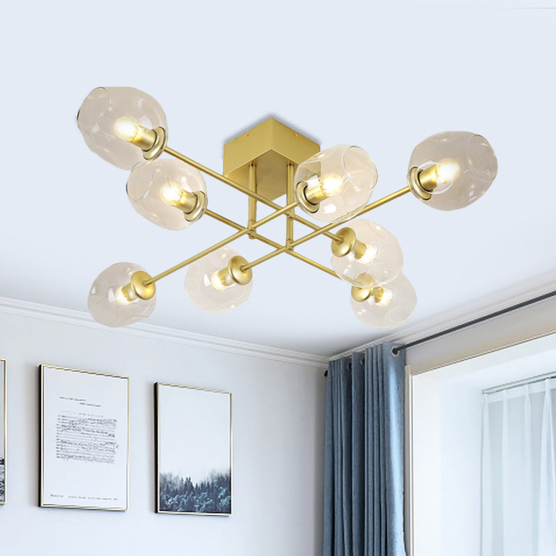 Gold/Black Semi Flush Mount Lighting for Living Room with Clear Bubble Glass Shades (3/6/8 Lights)