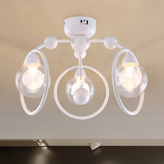 Modern Metal Glass Shade 3-Light Semi Flush Mount Ceiling Fixture for Dining Room - White