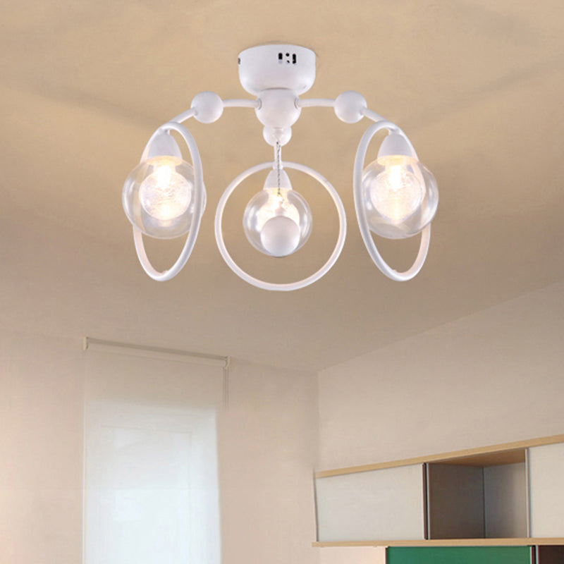 Modern Metal Glass Shade 3-Light Semi Flush Mount Ceiling Fixture For Dining Room - White