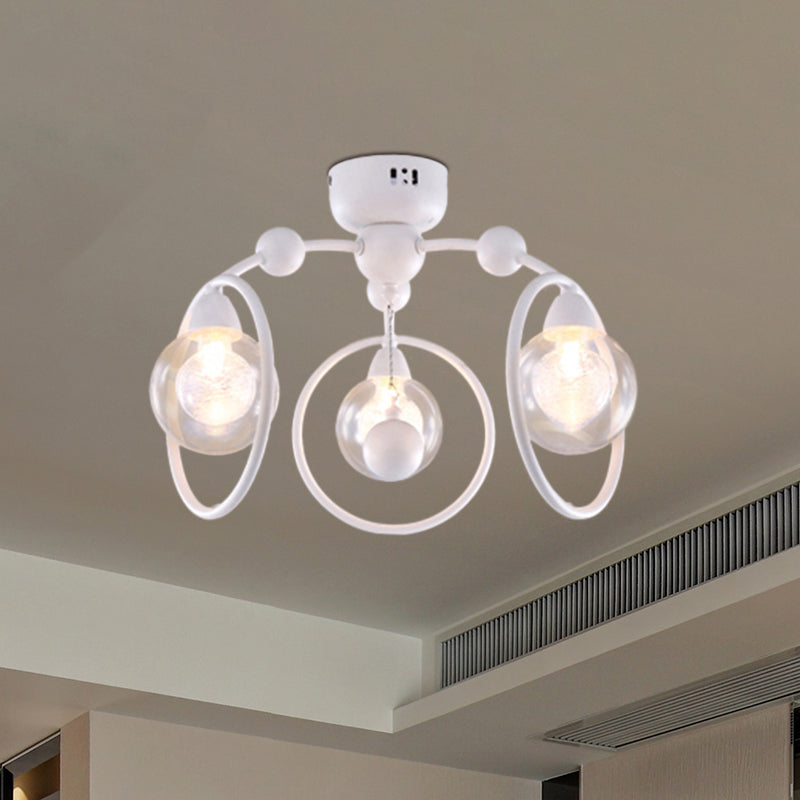 Modern Metal Glass Shade 3-Light Semi Flush Mount Ceiling Fixture for Dining Room - White