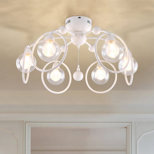 Modern Bedroom Ceiling Light Fixture - 6-Light Semi Flush Mount with Globe Glass Shade and White Ring Design