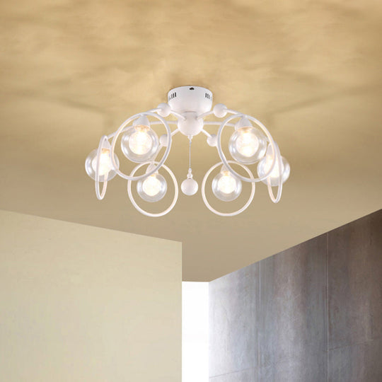 Modern Bedroom Ceiling Light Fixture - 6-Light Semi Flush Mount with Globe Glass Shade and White Ring Design