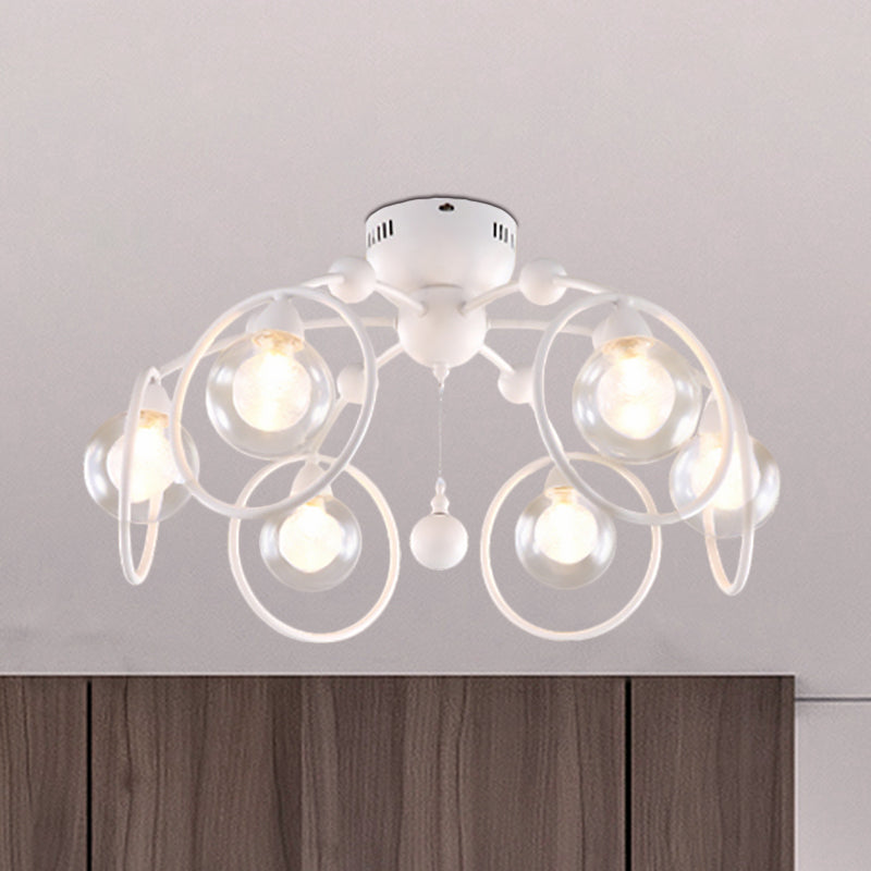 Modern Bedroom Ceiling Light Fixture - 6-Light Semi Flush Mount with Globe Glass Shade and White Ring Design