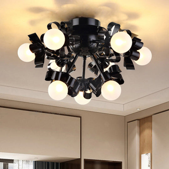 Black Sputnik Semi Flush Mount Ceiling Light with Ball Glass Shade for Modern Living Rooms