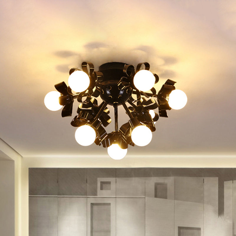 Black Sputnik Semi Flush Mount Ceiling Light with Ball Glass Shade for Modern Living Rooms