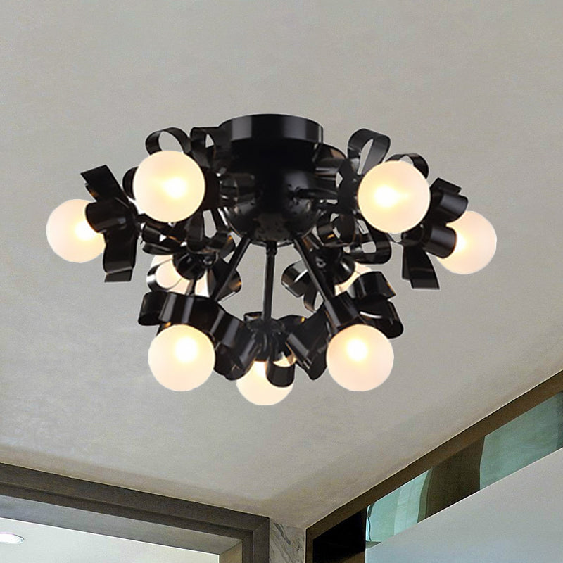 Black Sputnik Semi Flush Mount Ceiling Light with Ball Glass Shade for Modern Living Rooms