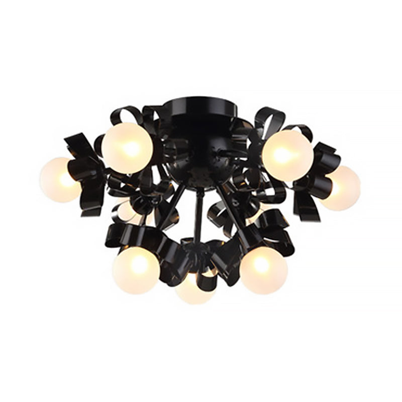 Black Sputnik Semi Flush Mount Ceiling Light with Ball Glass Shade for Modern Living Rooms