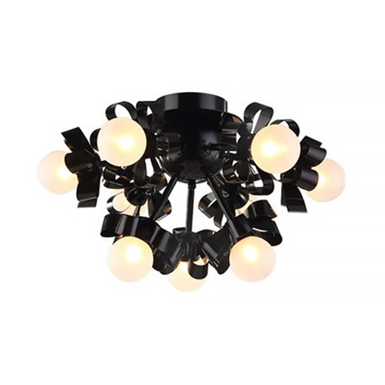 Black Sputnik Semi Flush Mount Ceiling Light With Ball Glass Shade For Modern Living Rooms