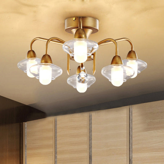 Contemporary Double Glass Shade Semi Flush Mount Light - Metal | 6 Lights Living Room Ceiling