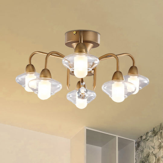 Contemporary Double Glass Shade Semi Flush Mount Light - Metal | 6 Lights | Living Room Ceiling Fixture