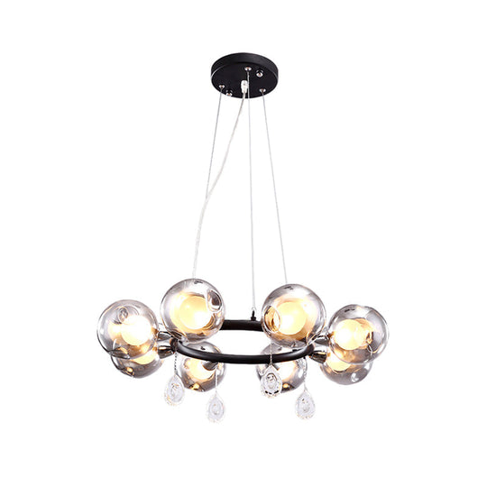 Smoke Glass Modernist Ball Chandelier Pendant With 6/8 Led Lights Black Finish