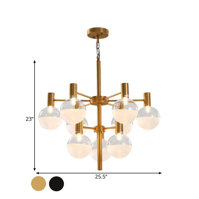 Post-Modern Black/Gold 2-Tier Chandelier: Clear Glass Led 9/12 Lights + Ceiling Lamp