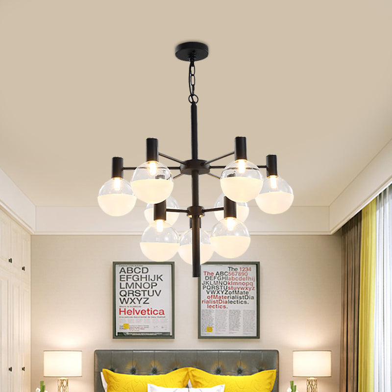 Post-Modern Black/Gold 2-Tier Chandelier: Clear Glass Led 9/12 Lights + Ceiling Lamp