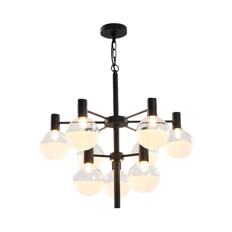 Post-Modern Black/Gold 2-Tier Chandelier: Clear Glass Led 9/12 Lights + Ceiling Lamp