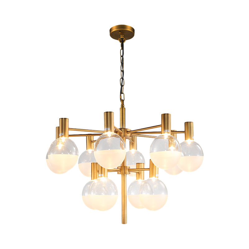 Post-Modern Black/Gold 2-Tier Chandelier: Clear Glass Led 9/12 Lights + Ceiling Lamp