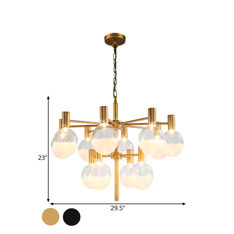 Post-Modern Black/Gold 2-Tier Chandelier: Clear Glass Led 9/12 Lights + Ceiling Lamp