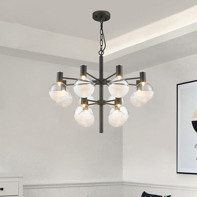 Post-Modern Black/Gold 2-Tier Chandelier: Clear Glass Led 9/12 Lights + Ceiling Lamp 12 / Black